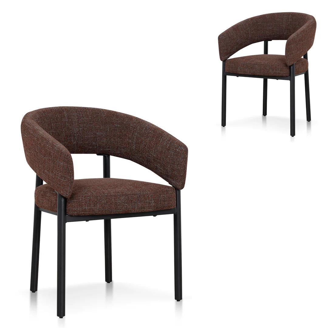 Andre | Modern Kaitoke Green Moss Brown Fabric Dining Chairs With Arms | Set Of 2 | Brown