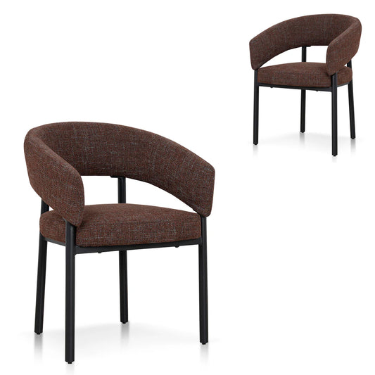 Andre | Modern Kaitoke Green Moss Brown Fabric Dining Chairs With Arms | Set Of 2 | Brown