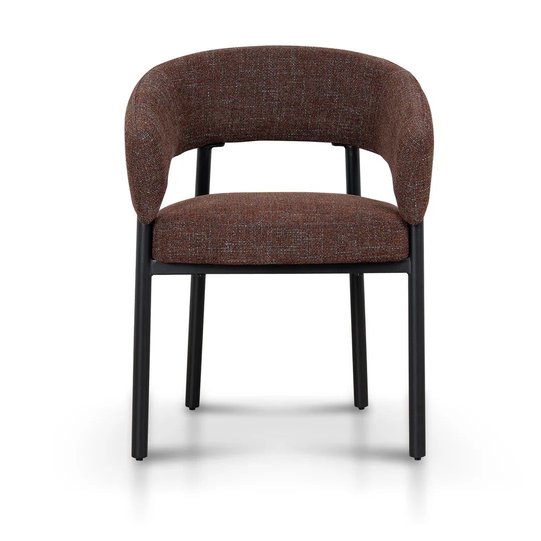 Andre | Modern Kaitoke Green Moss Brown Fabric Dining Chairs With Arms | Set Of 2 | Brown
