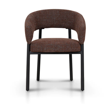Andre | Modern Kaitoke Green Moss Brown Fabric Dining Chairs With Arms | Set Of 2 | Brown