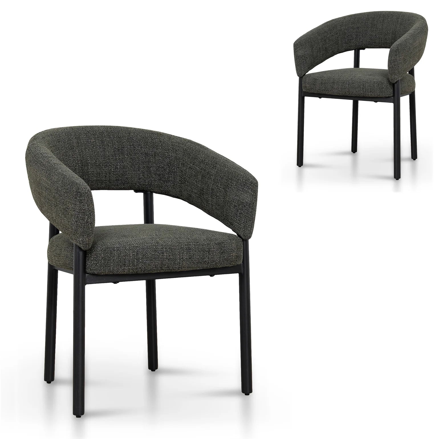 Andre | Modern Kaitoke Green Moss Brown Fabric Dining Chairs With Arms | Set Of 2 | Green
