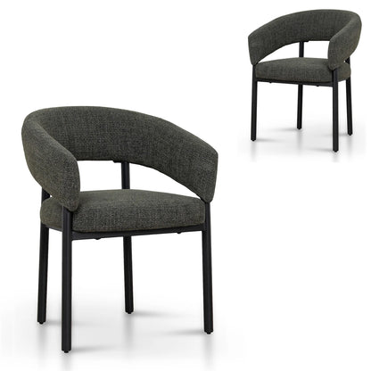 Andre | Modern Kaitoke Green Moss Brown Fabric Dining Chairs With Arms | Set Of 2 | Green