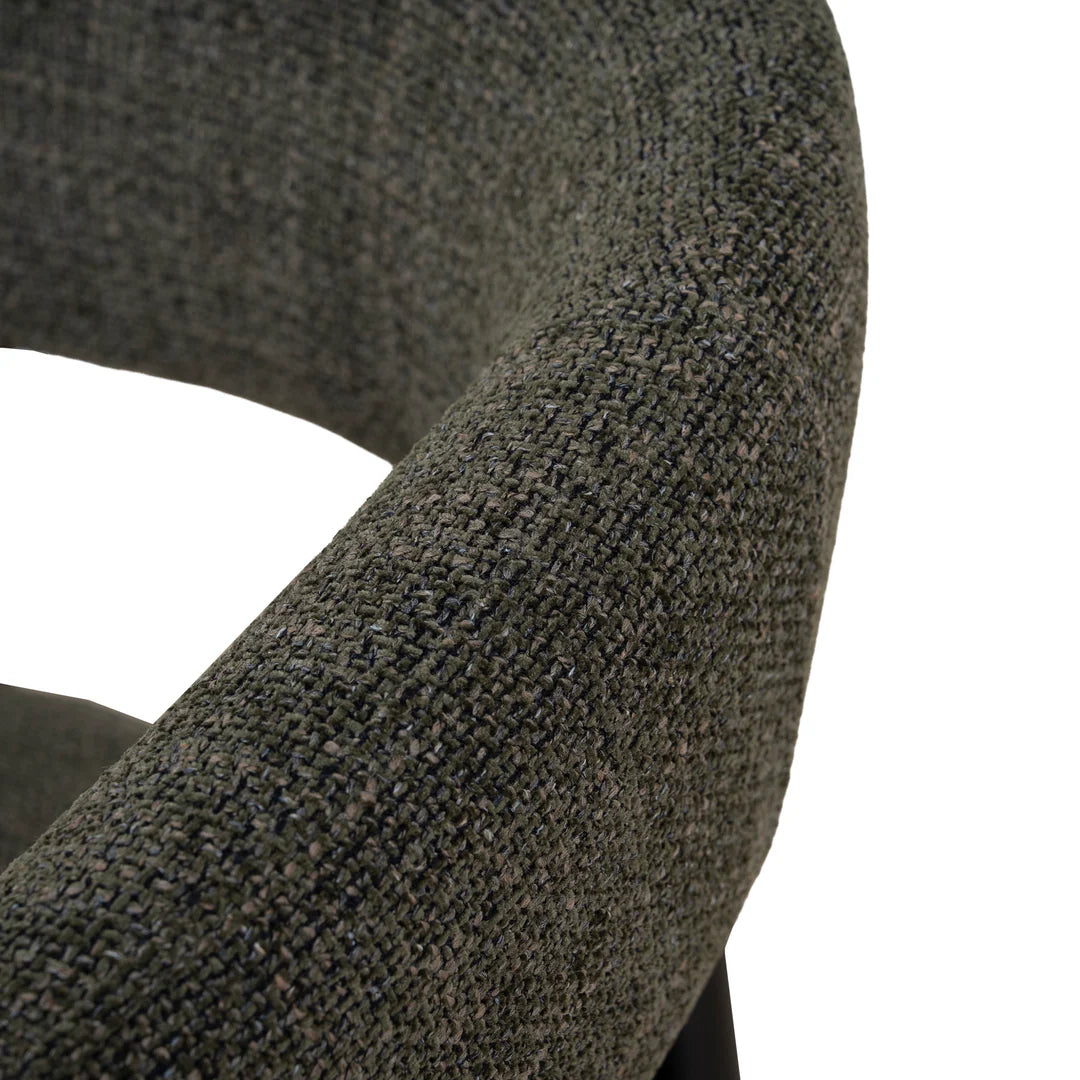 Andre | Modern Kaitoke Green Moss Brown Fabric Dining Chairs With Arms | Set Of 2 | Green