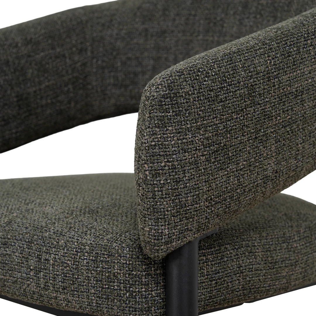 Andre | Modern Kaitoke Green Moss Brown Fabric Dining Chairs With Arms | Set Of 2 | Green