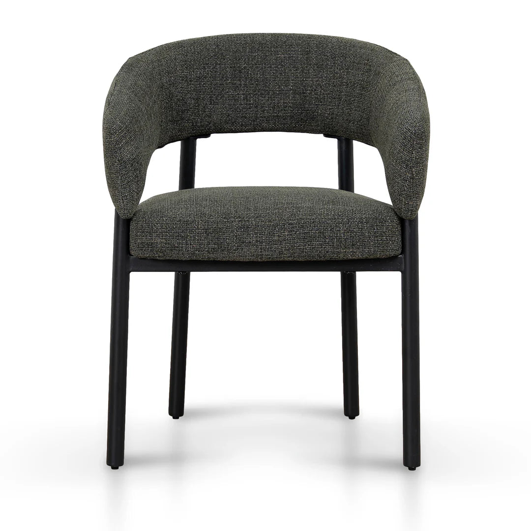 Andre | Modern Kaitoke Green Moss Brown Fabric Dining Chairs With Arms | Set Of 2 | Green