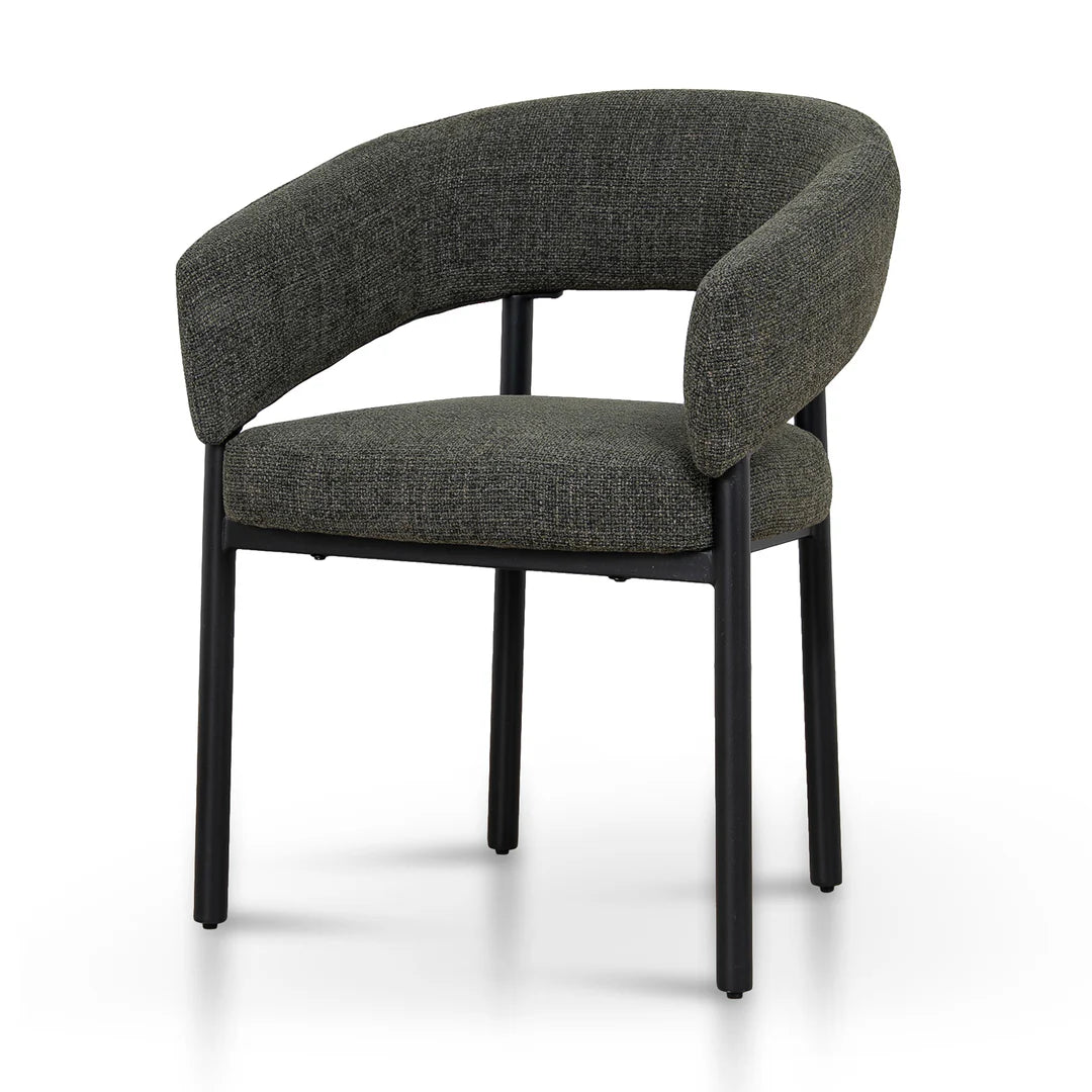 Andre | Modern Kaitoke Green Moss Brown Fabric Dining Chairs With Arms | Set Of 2 | Green