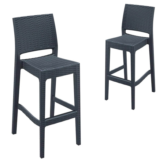 Arcadia | Modern Stackable Plastic Outdoor Bar Stools | Set Of 4 | Anthracite
