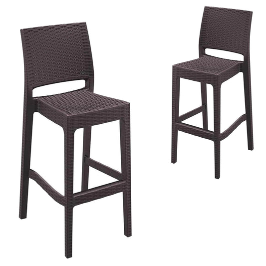 Arcadia | Modern Stackable Plastic Outdoor Bar Stools | Set Of 4 | Chocolate