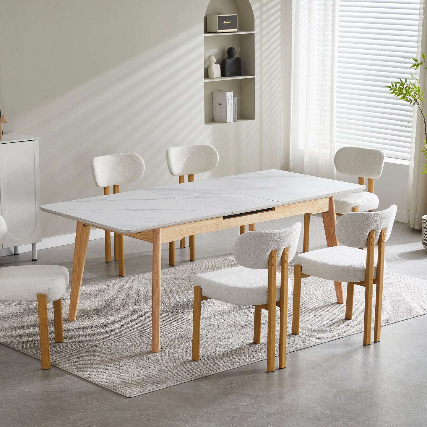 Arlington | Snow White Extendable 1.6m – 2m Ceramic Wooden Dining Table | Snow White