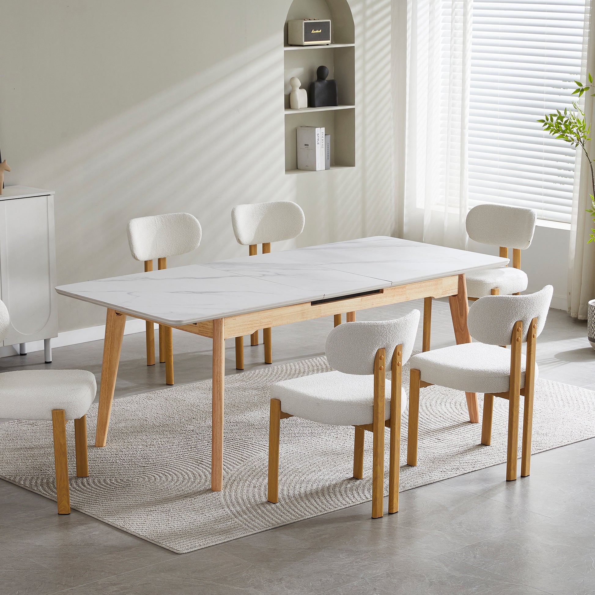 Arlington | Snow White Extendable 1.6m – 2m Ceramic Wooden Dining Table | Snow White
