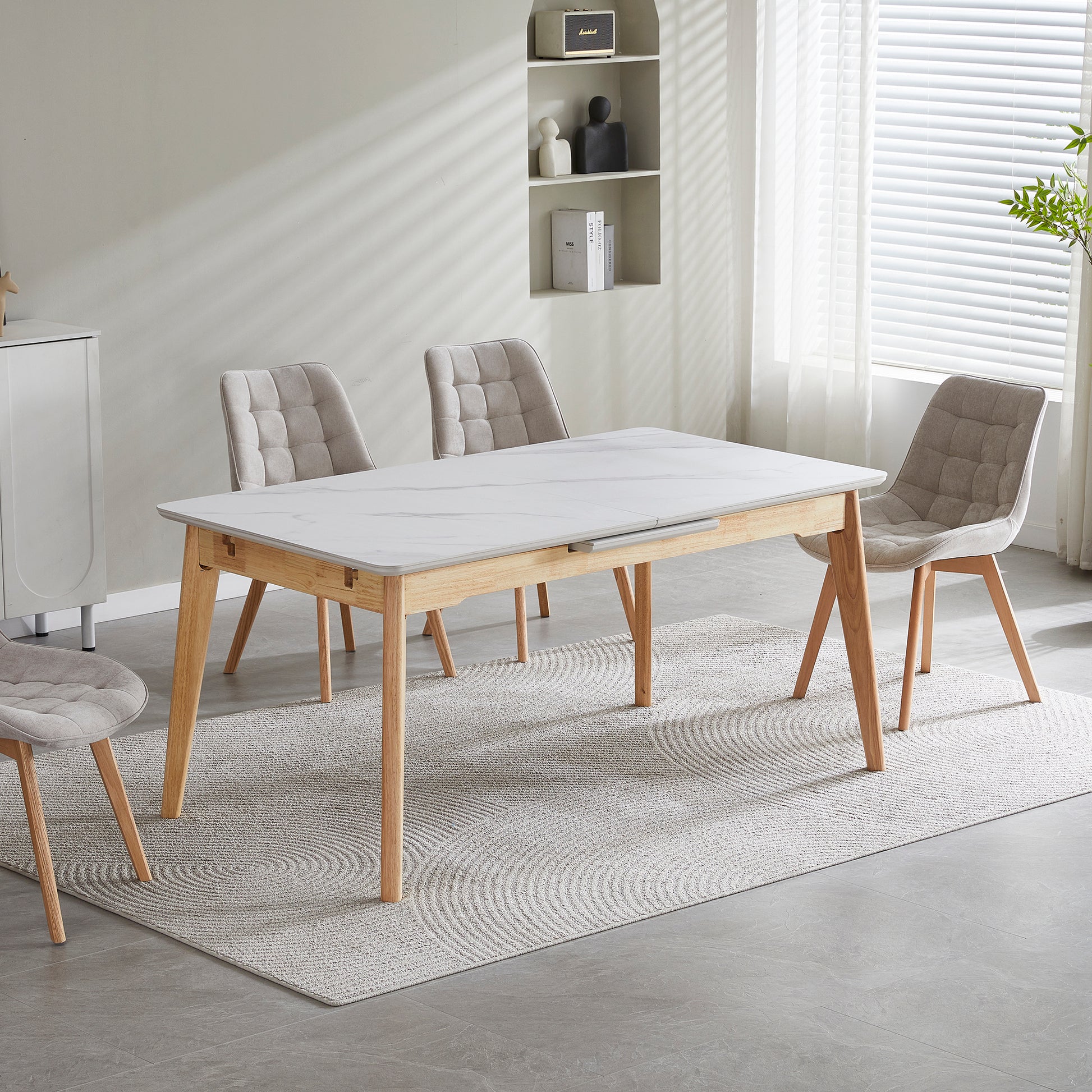 Arlington | Snow White Extendable 1.6m – 2m Ceramic Wooden Dining Table | Snow White
