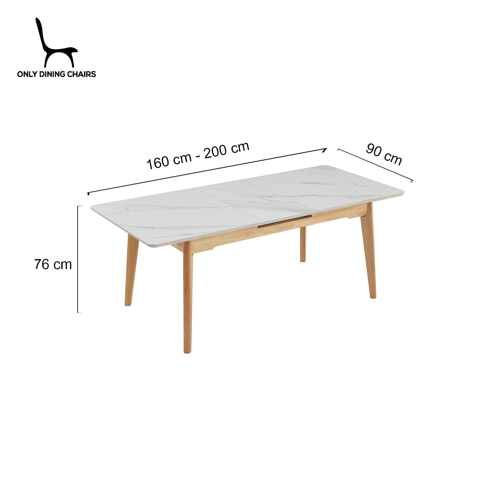 Arlington | Snow White Extendable 1.6m – 2m Ceramic Wooden Dining Table | Snow White