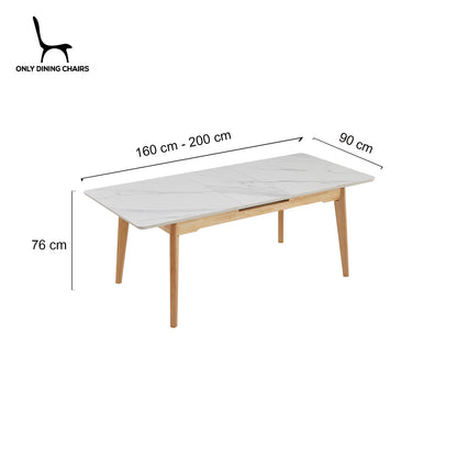 Arlington | Snow White Extendable 1.6m – 2m Ceramic Wooden Dining Table | Snow White