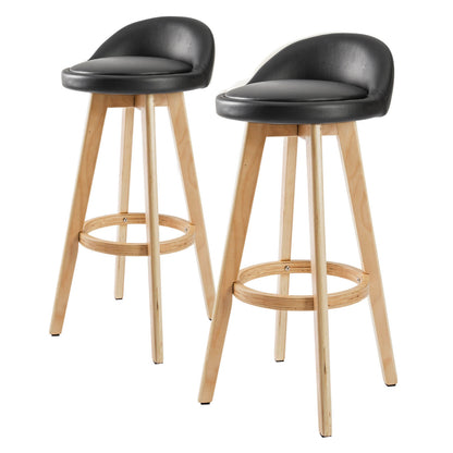 Arthouse | Mid-century Scandinavian Grey Beige Black PU Leather Fabric Wooden Bar Stools | Set Of 2 | Black