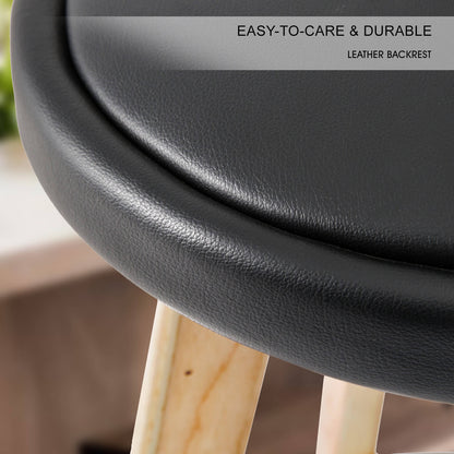 Arthouse | Mid-century Scandinavian Grey Beige Black PU Leather Fabric Wooden Bar Stools | Set Of 2 | Black