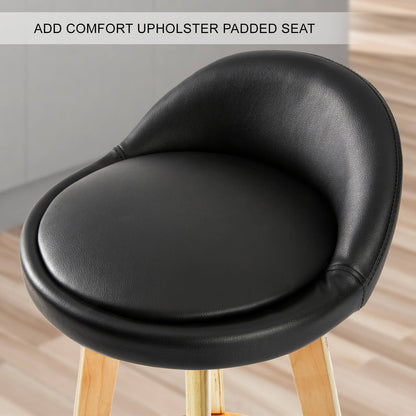 Arthouse | Mid-century Scandinavian Grey Beige Black PU Leather Fabric Wooden Bar Stools | Set Of 2 | Black