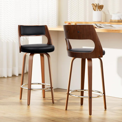 Ashbury | Modern Black PU Leather Wooden Bar Stools | Set Of 2 | Black
