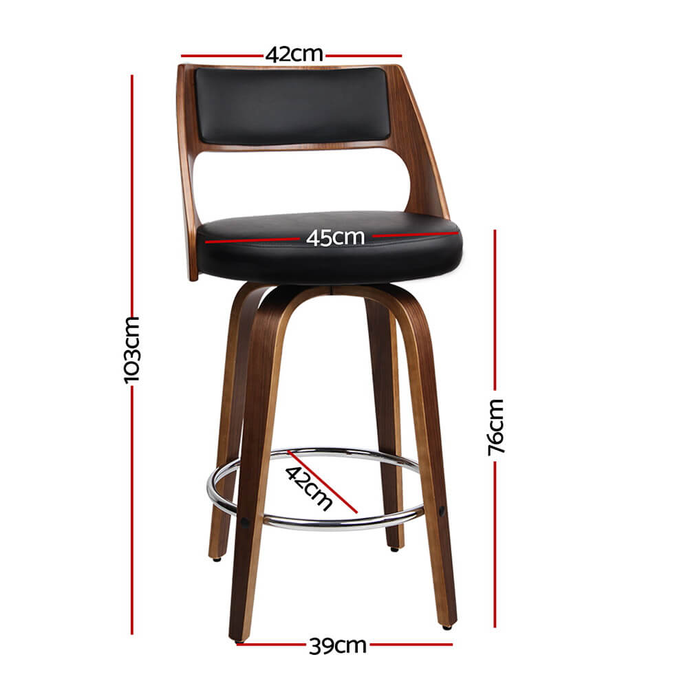 Ashbury | Modern Black PU Leather Wooden Bar Stools | Set Of 2 | Black