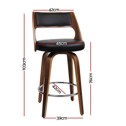 Ashbury | Modern Black PU Leather Wooden Bar Stools | Set Of 2 | Black