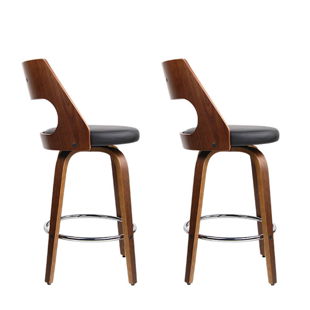 Ashbury | Modern Black PU Leather Wooden Bar Stools | Set Of 2 | Black