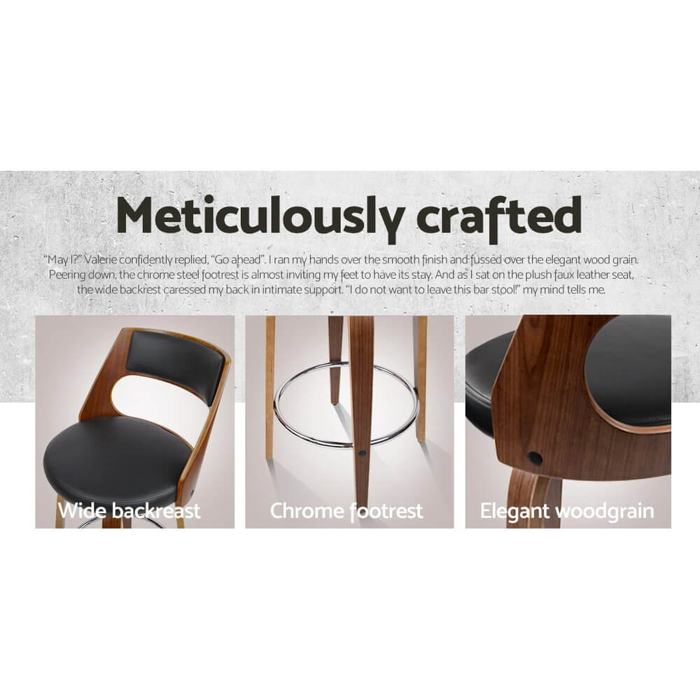 Ashbury | Modern Black PU Leather Wooden Bar Stools | Set Of 2 | Black