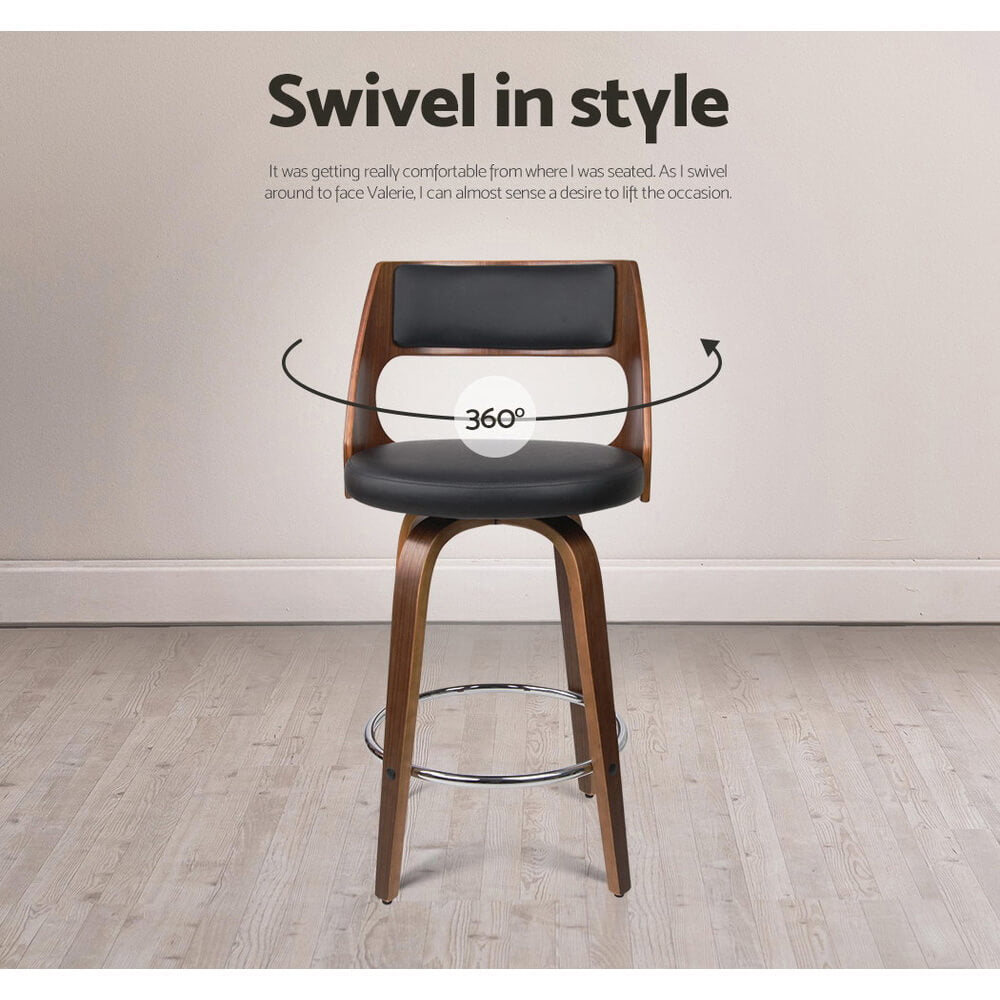 Ashbury | Modern Black PU Leather Wooden Bar Stools | Set Of 2 | Black