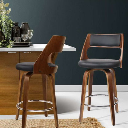 Ashbury | Modern Black PU Leather Wooden Bar Stools | Set Of 2 | Black