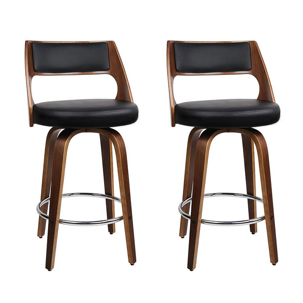 Ashbury | Modern Black PU Leather Wooden Bar Stools | Set Of 2 | Black