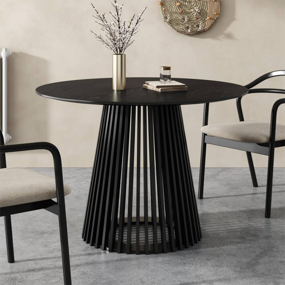 Ashwood | Modern Coastal Pedestal Wooden Dining Table | Black