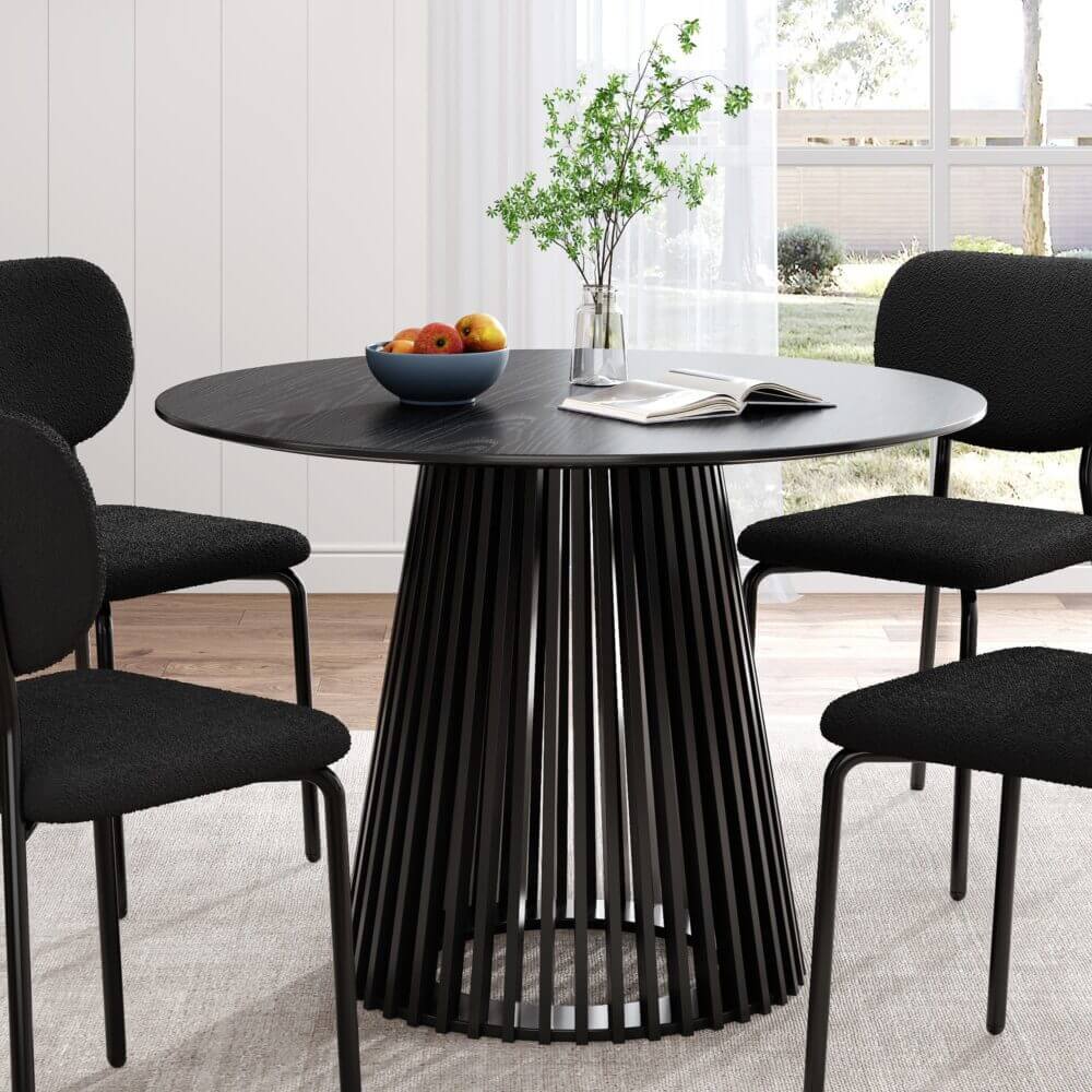 Ashwood | Modern Coastal Pedestal Wooden Dining Table | Black