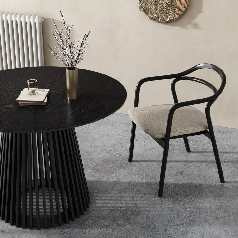Ashwood | Modern Coastal Pedestal Wooden Dining Table | Black