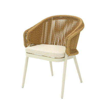 Aspendale | Coastal Beige Fabric Natural Rattan Dining Chairs With Arms | Beige
