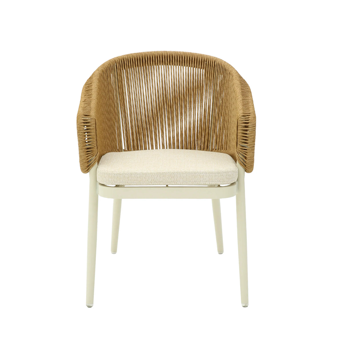 Aspendale | Coastal Beige Fabric Natural Rattan Dining Chairs With Arms