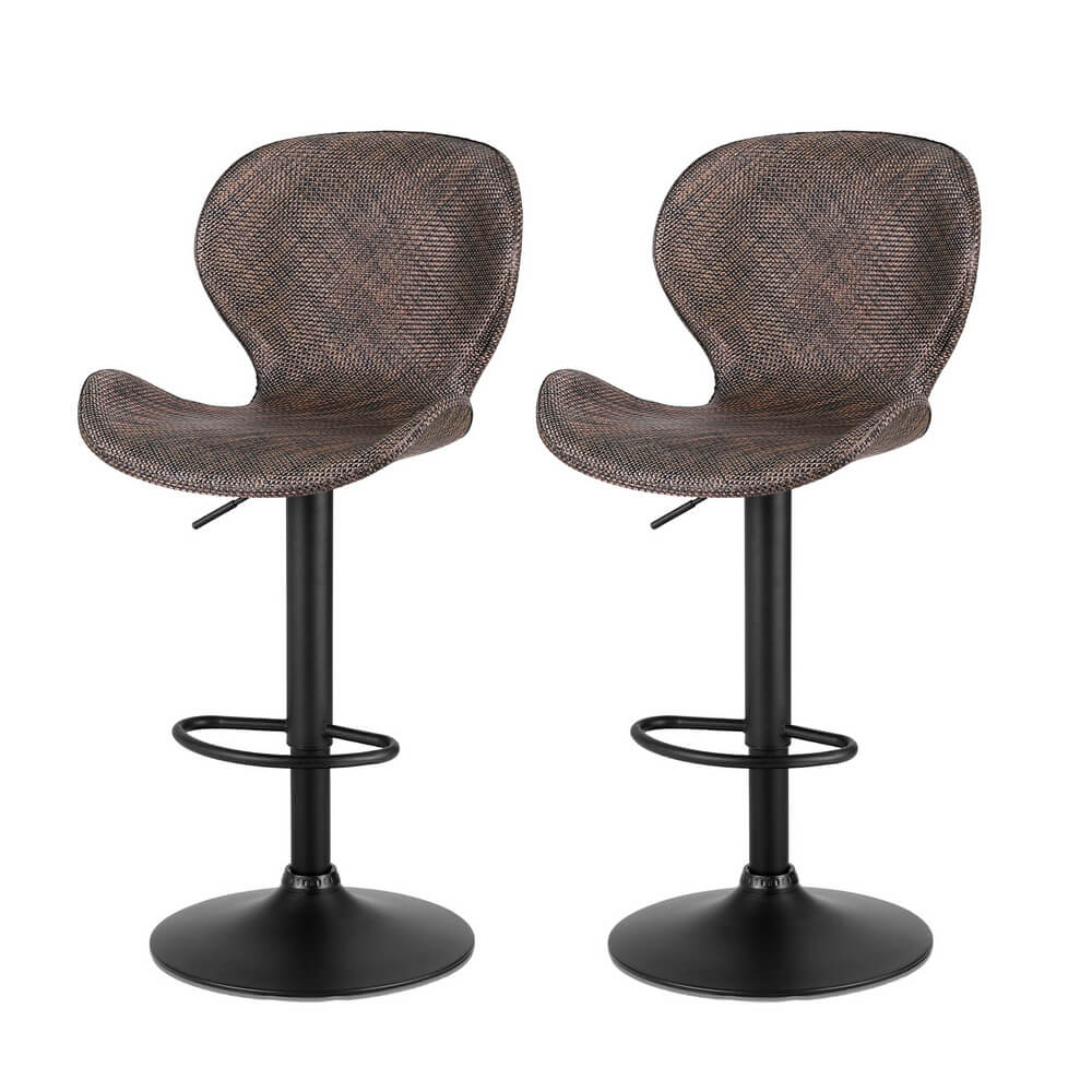 Aspendale | Metal Beige Brown PE Rattan Adjustable Bar Stools | Set Of 2 | Brown