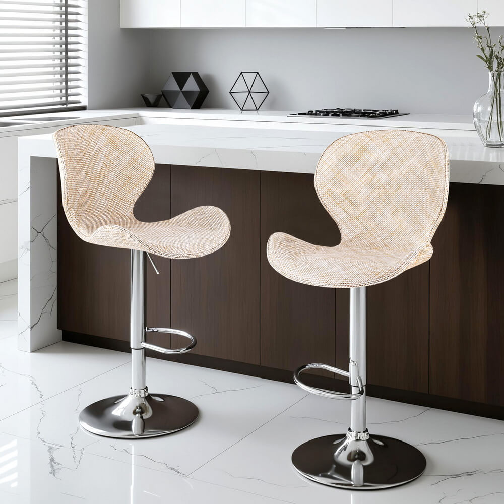 Aspendale | Metal Beige Brown PE Rattan Adjustable Bar Stools | Set Of 2 | Beige