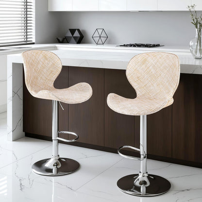 Aspendale | Metal Beige Brown PE Rattan Adjustable Bar Stools | Set Of 2 | Beige