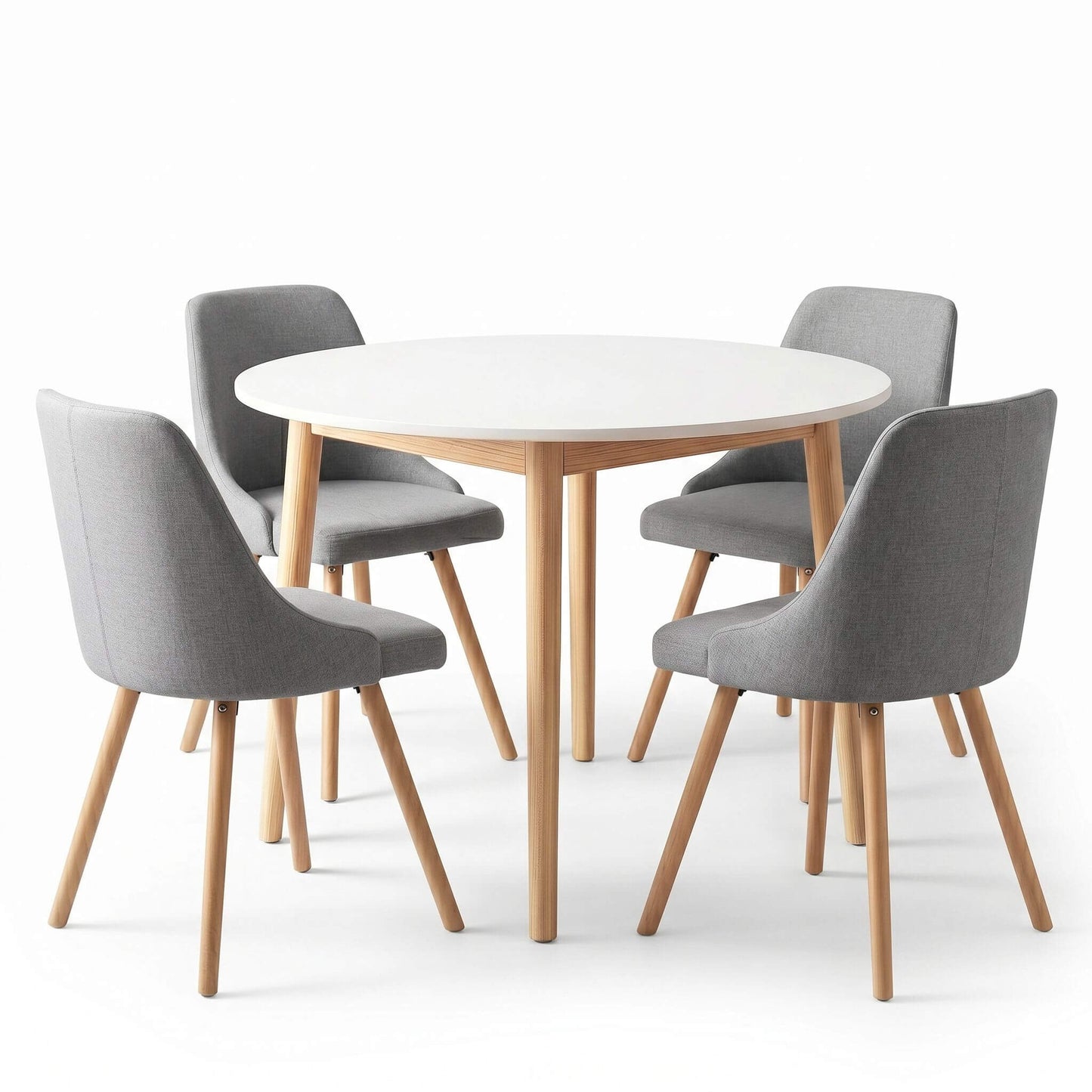 Aspire Cobberas | Grey Fabric Modern White Wooden 4 Seater Round Dining Table Set | Grey