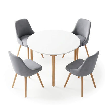 Aspire Cobberas | Grey Fabric Modern White Wooden 4 Seater Round Dining Table Set | Grey