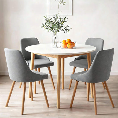 Aspire Cobberas | Grey Fabric Modern White Wooden 4 Seater Round Dining Table Set | Grey