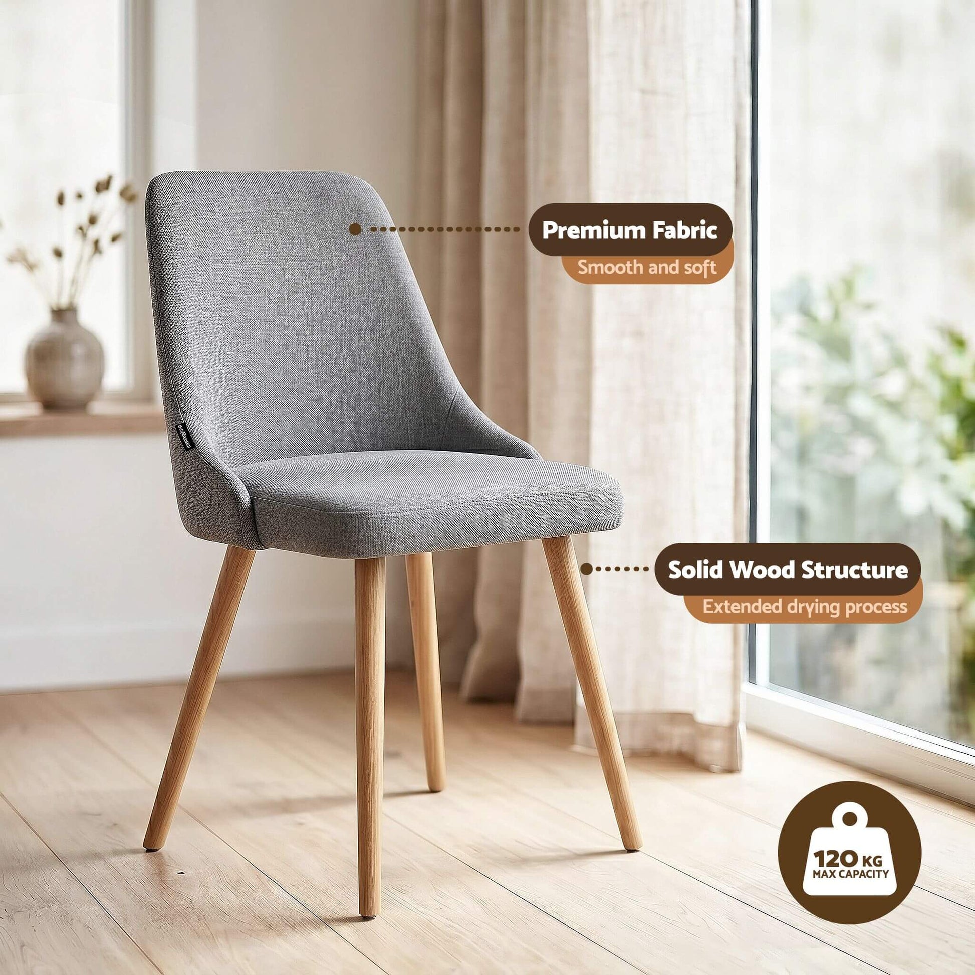 Aspire Cobberas | Grey Fabric Modern White Wooden 4 Seater Round Dining Table Set | Grey