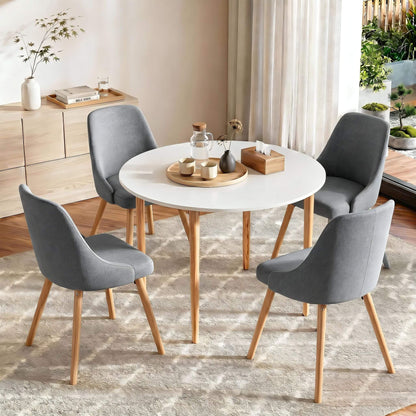 Aspire Cobberas | Grey Fabric Modern White Wooden 4 Seater Round Dining Table Set | Grey