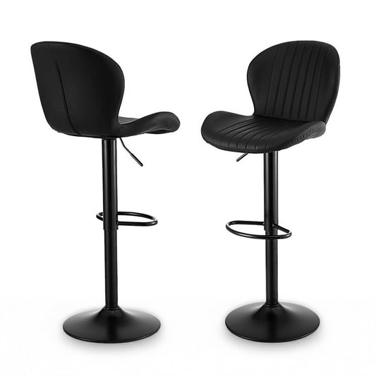 Aspley | Modern Metal Adjustable Black Brown PU Leather Bar Stools | Set Of 2 | Black
