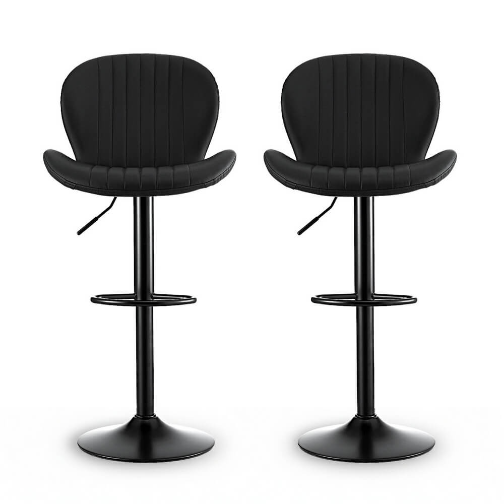 Aspley | Modern Metal Adjustable Black Brown PU Leather Bar Stools | Set Of 2 | Black