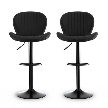 Aspley | Modern Metal Adjustable Black Brown PU Leather Bar Stools | Set Of 2 | Black