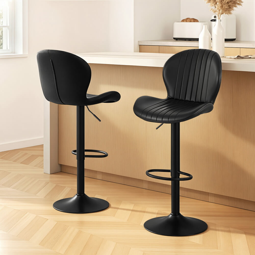 Aspley | Modern Metal Adjustable Black Brown PU Leather Bar Stools | Set Of 2 | Black