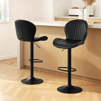 Aspley | Modern Metal Adjustable Black Brown PU Leather Bar Stools | Set Of 2 | Black