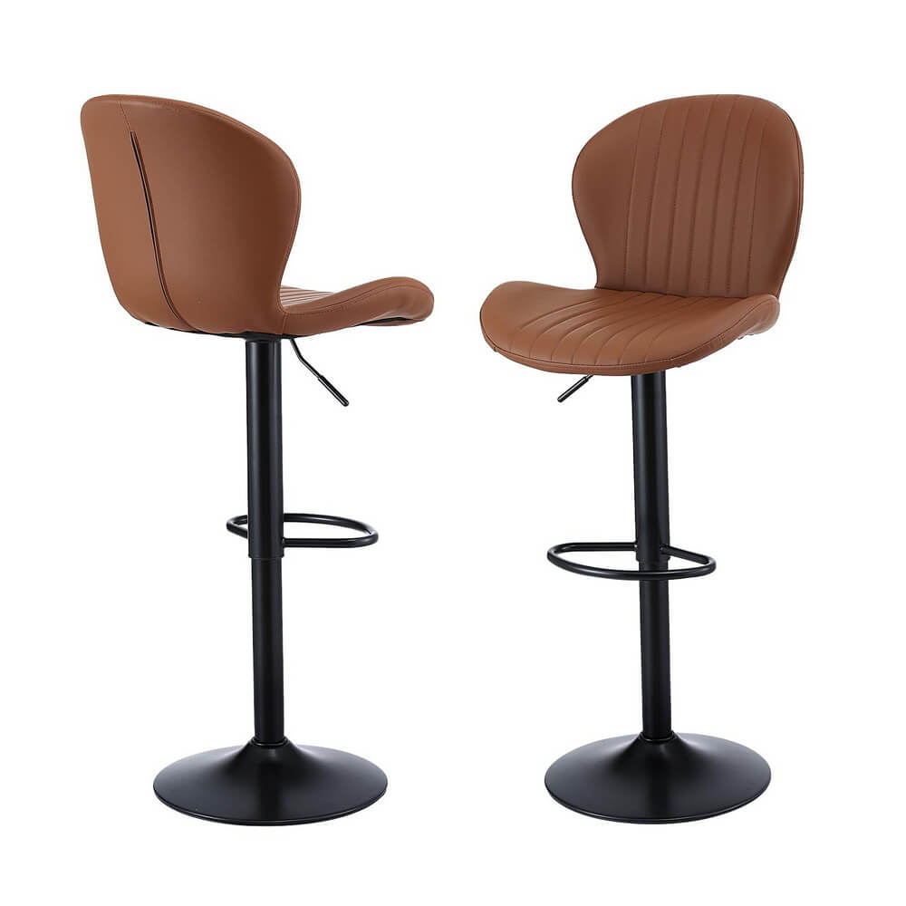 Aspley | Modern Metal Adjustable Black Brown PU Leather Bar Stools | Set Of 2 | Brown