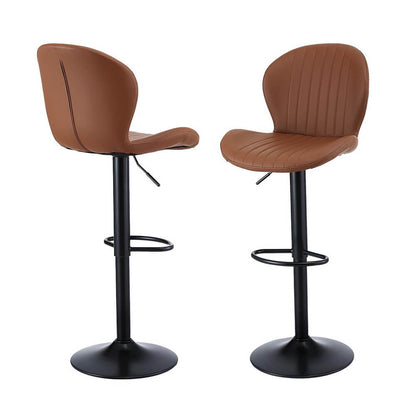 Aspley | Modern Metal Adjustable Black Brown PU Leather Bar Stools | Set Of 2 | Brown