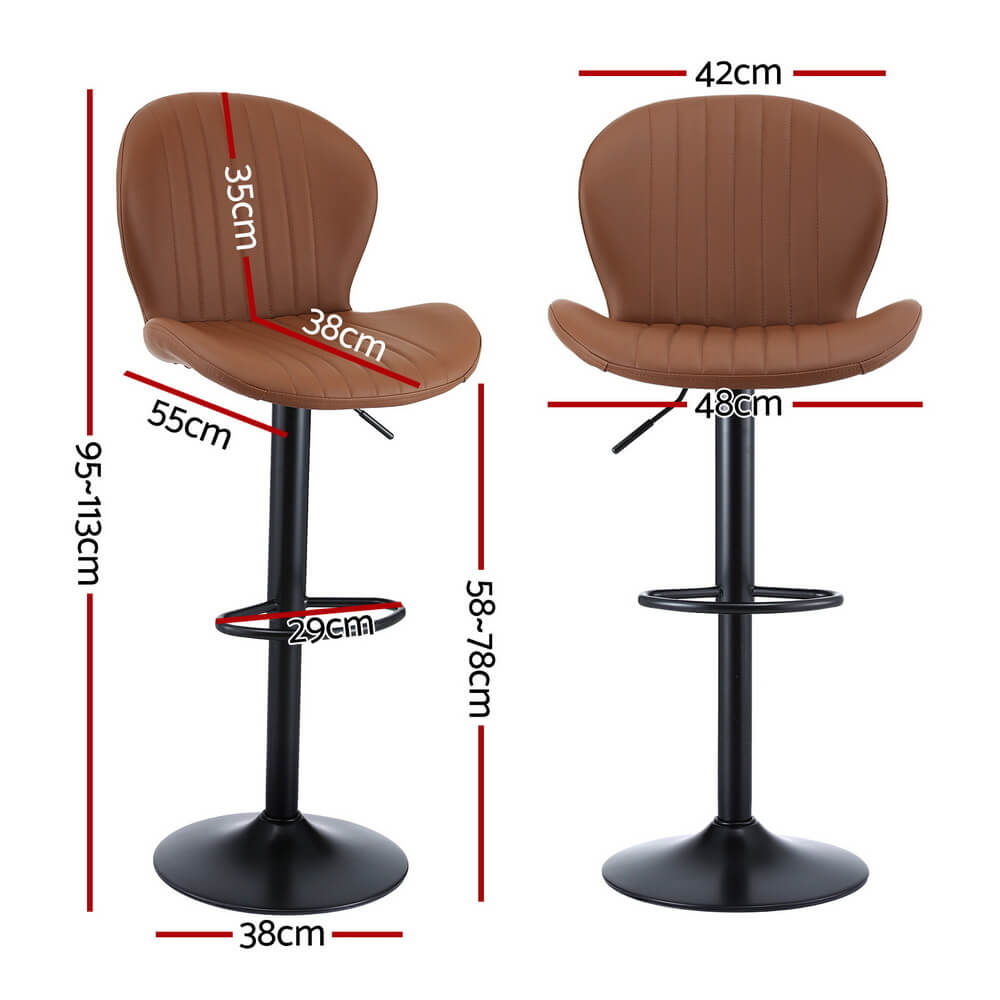 Aspley | Modern Metal Adjustable Black Brown PU Leather Bar Stools | Set Of 2 | Brown