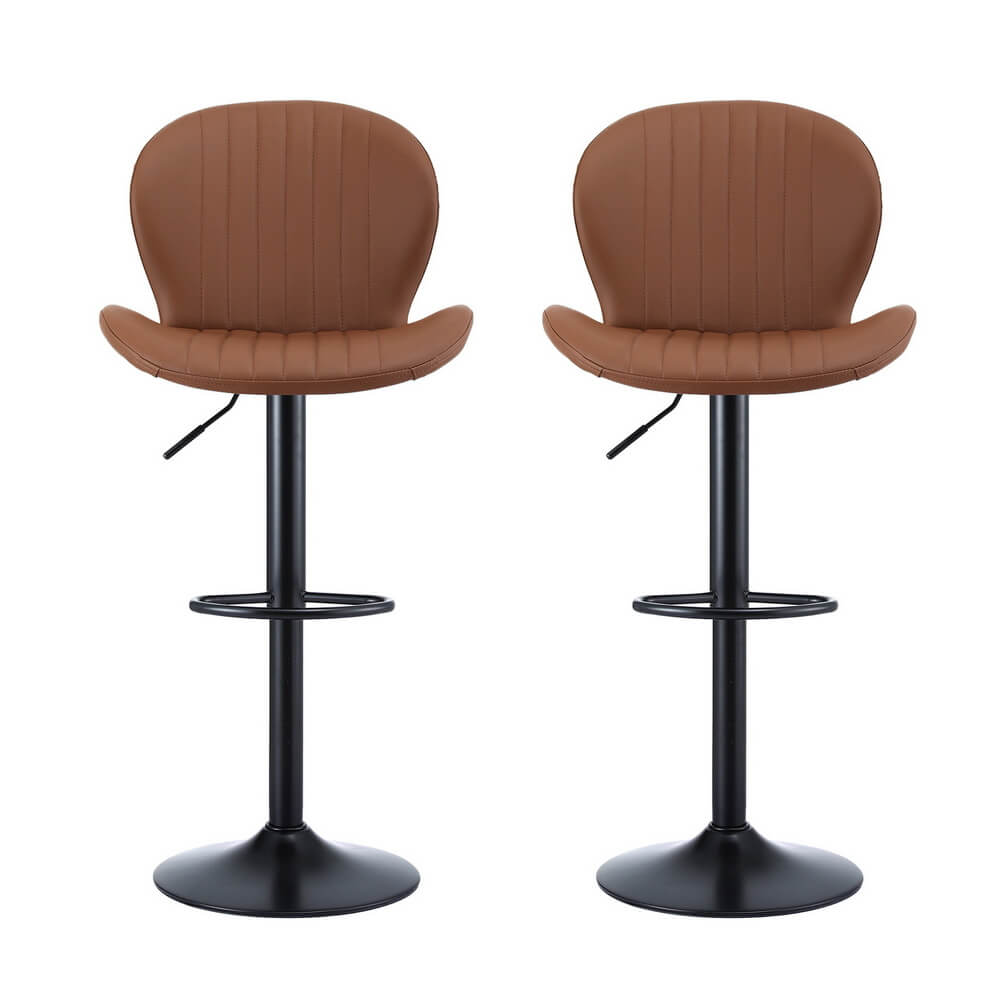 Aspley | Modern Metal Adjustable Black Brown PU Leather Bar Stools | Set Of 2 | Brown